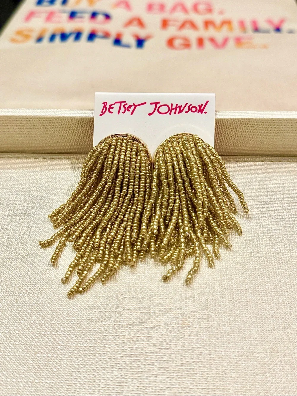 Betsey Johnson Gold Beaded Dangle Earrings Nea